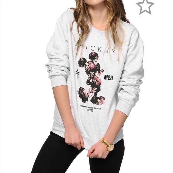 Neff x Disney Floral Mickey OG Crew Neck Grey Sweatshirt - Picture 2 of 7
